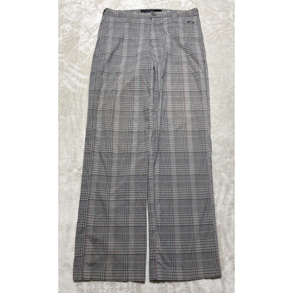 Oakley Chino Pants Mens 32x29 Gray Plaid Regular Fit Straight Leg Vented Hem
